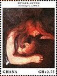 Stamp, 150th Anniversary of the Birth of Edvard Munch, Ghana,  , Famous People, Painters, Paintings