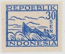 Stamp, Boat on ocean wave, Indonesia, Java & Madura,  