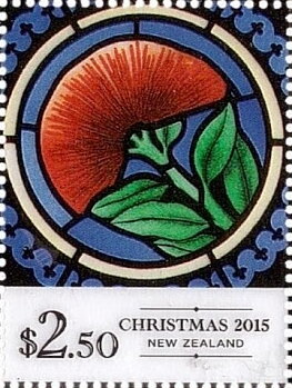 Stamp, Pohutukawa (NZ Christmas Tree), New Zealand,  , Christmas, Stained-glass, Windows