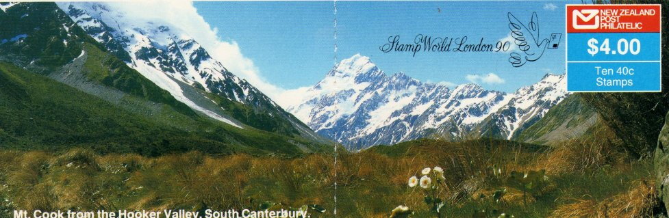 Stamp World London '90 on Brown Kiwi with Mt Cook