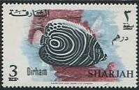 Stamp, Emperor Angelfish (Pomacanthus imperator) - Juvenile, Sharjah,  , Animals (Fauna), Fishes, Sea Life