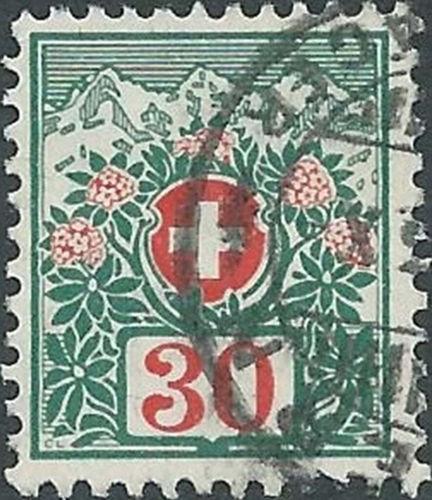 Alpine roses and mountain landscape