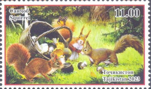 Squirrles and Basket of Mushrooms