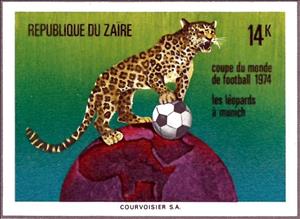 Stamp, Leopard (Panthera pardus) with Ball on Globe, Zaire,  , Animals (Fauna), Cats, Football (Soccer), Leopards, Sports, Wild Cats