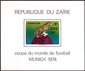 Souvenir Sheet, Leopard (Panthera pardus) with Ball on Globe, Zaire,  , Animals (Fauna), Cats, Football (Soccer), Leopards, Sports, Wild Cats