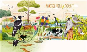 Souvenir Sheet, Australian Bird Count, Australia,  , Animals (Fauna), Birds, Parrots