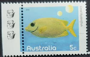 Stamp with Collectible Margin, Coral Rabbitfish 3rd Reprint - 3 koalas, Australia,  , Animals (Fauna), Fishes, Sea Life
