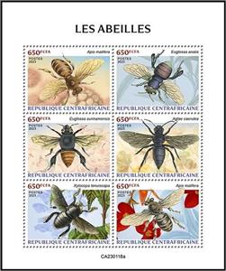Mini Sheet, Bees, Central African Republic,  , Bees, Insects