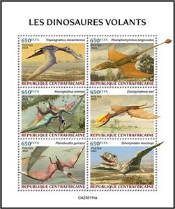 Mini Sheet, Flying Dinosaurs, Central African Republic,  , Animals (Fauna), Prehistorical Animals, Prehistory