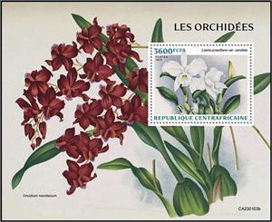Souvenir Sheet, Laelia praestans var. candida, Central African Republic,  , Flowers, Orchids, Plants (Flora)