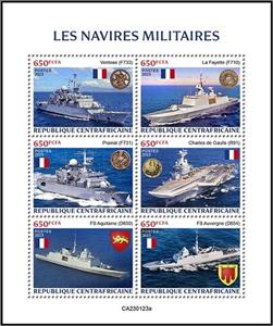 Mini Sheet, Military Ships, Central African Republic,  , Navies, Ships