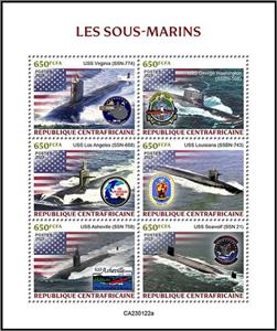 Mini Sheet, Submarines, Central African Republic,  , Navies, Submarines