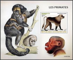 Souvenir Sheet, Theropithecus gelada, Central African Republic,  , Animals (Fauna), Mammals, Monkeys