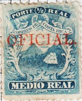 Stamp, Coat of Arms Overprinted Oficial, Costa Rica,  , Coats of Arms, Sailing Ships
