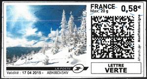 Stamp, Conifer Trees in the Snow 1, France,  , Landscapes, Snow, Trees, Winter