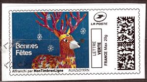 Stamp, Fantastic Reindeer 2 Merry Christmas. Bonnes Fetes, France,  , Christmas, Deer, Stylized Animals