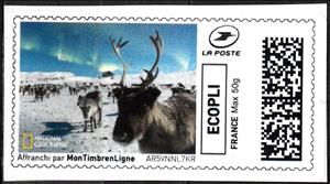 Stamp, Herd of Reindeer in colour, France,  , Animals (Fauna), Deer, Mammals