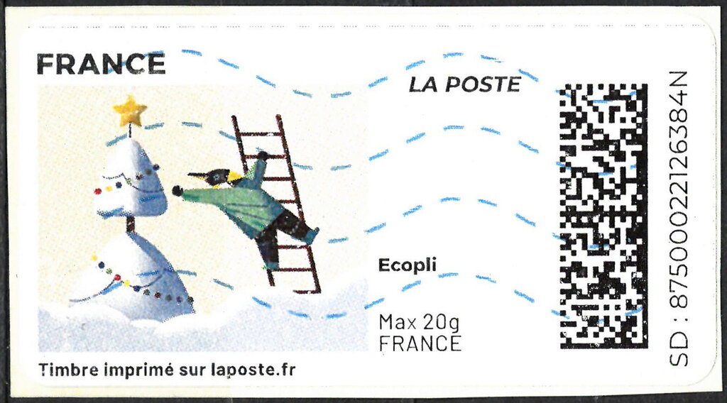 Snowman, penguin on a ladder in black without laposte logo