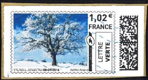 Stamp, Tree in Winter 2 in black, France,  , Plants (Flora), Snow, Trees, Winter