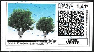 Stamp, Trees in Light Bulbs, France,  , Environment Protection, Lamps and Candles, Trees