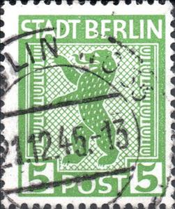 Stamp, Stadt Berlin, Germany,  Allied Occupation of Berlin (1945),  , Bears, Coats of Arms, Heraldic Animals, Mammals, Stylized Animals