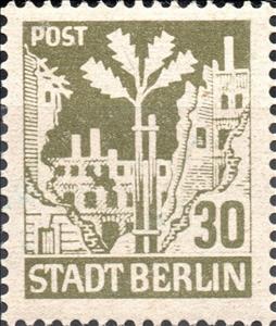 Stamp, Stadt Berlin, Germany,  Allied Occupation of Berlin (1945),  , Ruins, Trees