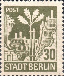 Stamp, Stadt Berlin, Germany,  Allied Occupation of Berlin (1945),  , Ruins, Trees