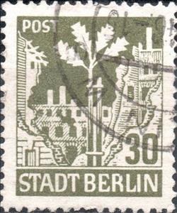 Stamp, Stadt Berlin, Germany,  Allied Occupation of Berlin (1945),  , Ruins, Trees