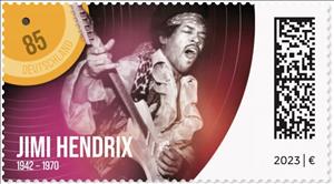 Stamp, Jimi Hendrix, Musician, Germany, Federal Republic,  , Composers, Entertainers, Famous People, Music, Musical Instruments, Musicians, Singers