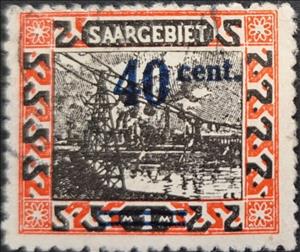 Stamp, Wire-rope railway / surcharge(B) 40c on 1M, Germany, Saarland,  , Cable Cars, Landscapes, Railways, Rivers