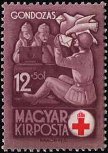 Stamp, Red Cross, Hungary,  , Carrier-pigeons, Radio, Red Cross and Red Crescent, Stylized Animals