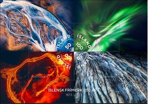 Mini Sheet, 150 Years of Iceland Stamps, Iceland,  , Anniversaries and Jubilees, Aurora Borealis, Glaciers, Volcanos
