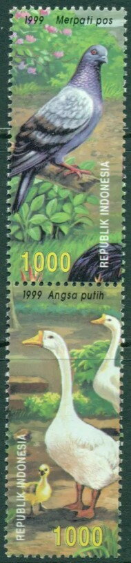 Se-tenant, Domestic animals, Indonesia,  , Animals (Fauna), Birds, Geese, Pigeons