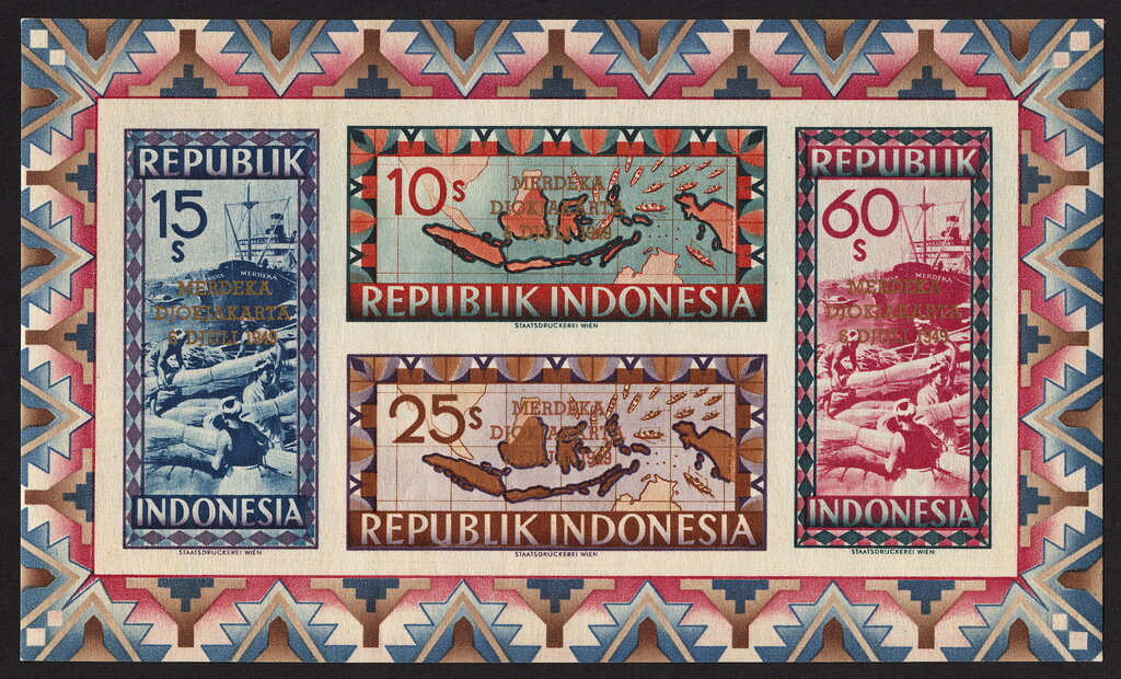 Map of Indonesia and Ships overprinted