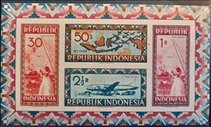 Souvenir Sheet, Map of Indonesia, ships and airplane, Indonesia,  