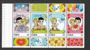 Booklet Pane, Booklet pane 1, Ireland,  , Air Balloons, Flowers, Greetings, Letters (Mail), Love, Plants (Flora), Presents / Gifts, Roses
