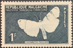Stamp, Moth (Chionaema pauliani); red omitted, Madagascar,  , Animals (Fauna), Butterflies, Insects