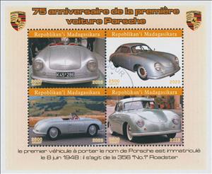 Mini Sheet, Cars Porsche 75th Anniversary, Madagascar,  , Anniversaries and Jubilees, Cars