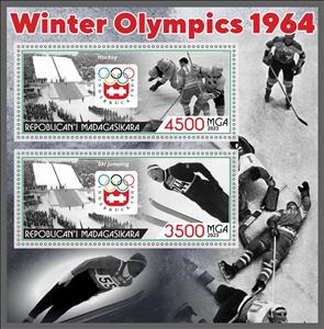 Mini Sheet, Olympic Games in Innsbruck in 1964, Madagascar,  , Olympic Games, Sports, Winter Sports
