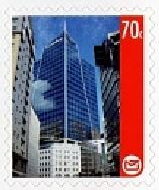 Stamp, Glass Skyscraper and Blue Sky - Telecom Building, New Zealand,  , Buildings, Telecommunication