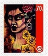 Stamp, Painting of Woman With Roses, New Zealand,  , Art, Flowers, Paintings, Women