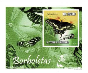 Souvenir Sheet, Black Swallowtail (Papilio polyxenes), São Tomé and Príncipe,  , Animals (Fauna), Butterflies, Insects