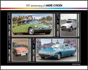 Mini Sheet, 145th anniversary of Andre Citroën, Sierra Leone,  , Anniversaries and Jubilees, The Automobile Industry