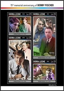 Mini Sheet, 15th Anniversary of the Death of Bobby Fischer, Sierra Leone,  , Anniversaries and Jubilees, Chess