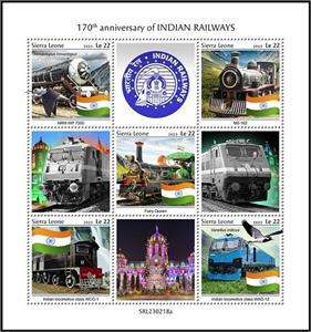 Mini Sheet, 170th Anniversary of Indian Railways, Sierra Leone,  , Anniversaries and Jubilees, Railways