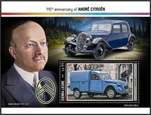 Souvenir Sheet, Citroën 2CV, Sierra Leone,  , Anniversaries and Jubilees, The Automobile Industry