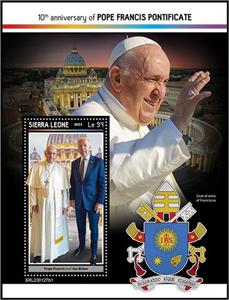 Souvenir Sheet, Pope Francis and Joe Biden, Sierra Leone,  , Anniversaries and Jubilees, Famous People, Popes