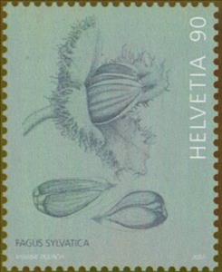 Stamp, Beechnuts, Switzerland,  , Fruits, Trees