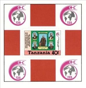 Souvenir Sheet, Dunant, Maunier,Appia, Moynier and Dufour, Tanzania,  , Nobel Laureates, Red Cross and Red Crescent