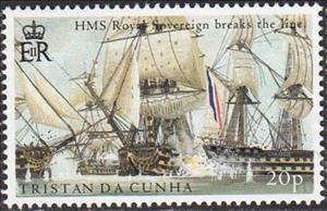 Stamp, HMS Royal Sovereign, Tristan da Cunha,  , Anniversaries and Jubilees, Naval Battles, Sailing Ships